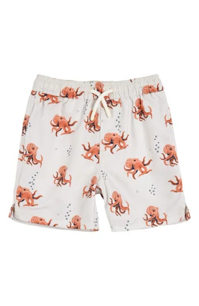 Petit Lem Kids' Octopus Print Swim Trunks In Beige