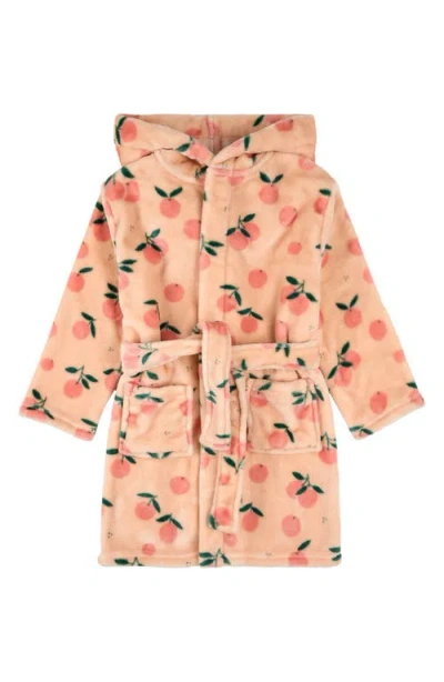 Petit Lem Kids' Orange Print Hooded Fleece Robe In Brown