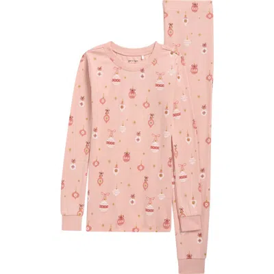 Petit Lem Kids' Ornament Print Fitted Two-piece Organic Cotton Pajamas In Pink