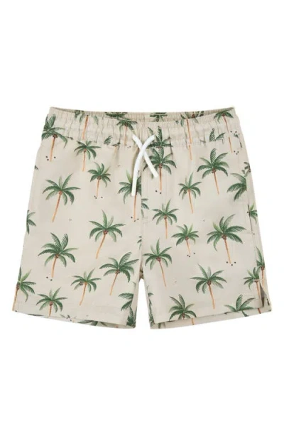 Petit Lem Kids' Palm Tree Print Swim Trunks In Neutral
