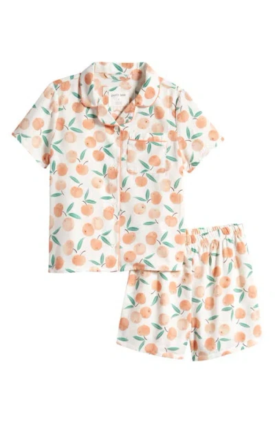 Petit Lem Kids' Peach Print Short Pajamas In Off White