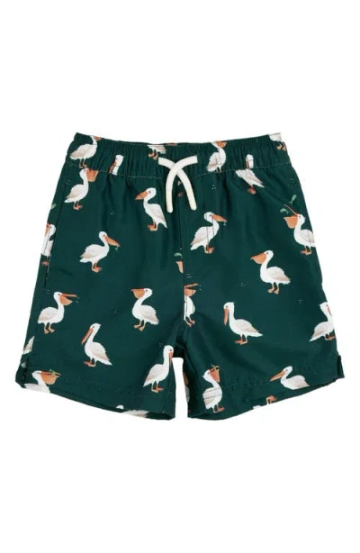 Petit Lem Kids' Pelican Print Swim Trunks In Turquoise