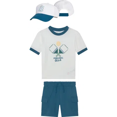 Petit Lem Kids' Pickleball Graphic T-shirt, Cargo Shorts & Baseball Cap Set In Blue
