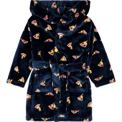 Petit Lem Kids' Pizza Print Hooded Fleece Robe In Black