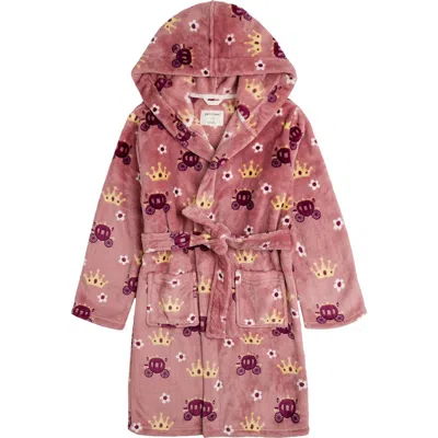 Petit Lem Kids' Princess Print Plush Hooded Robe In Pink