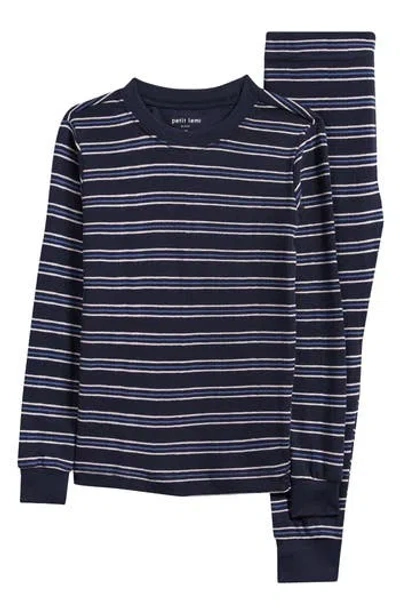 Petit Lem Kids' Print Fitted Cotton Two-piece Pajama Set In Blue