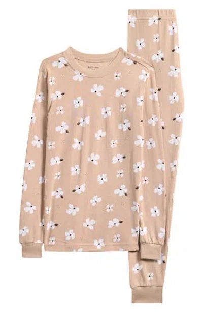 Petit Lem Kids' Print Fitted Cotton Two-piece Pajama Set In Neutral