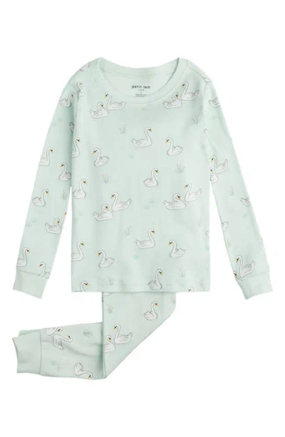 Petit Lem Kids' Print Organic Cotton Fitted Two-piece Pajamas In Light Turquoise