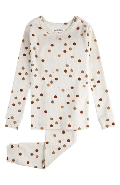 Petit Lem Kids' Pumpkin Patch Fitted Two-piece Cotton Pajamas In White