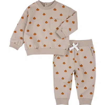 Petit Lem Babies'  Kids' Pumpkin Print Sweatshirt & Joggers Set In Neutral