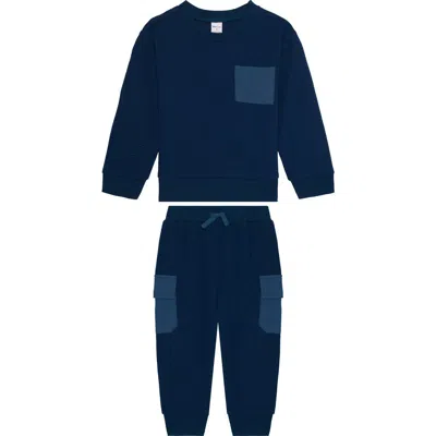 Petit Lem Kids' Ribbed Sweatshirt & Joggers Set In Blue