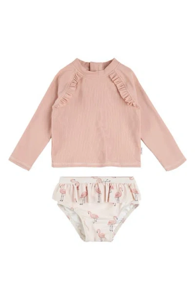 Petit Lem Kids' Rose Quartz Long Sleeve Two-piece Rashguard Swimsuit In Pink