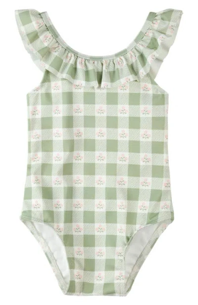 Petit Lem Kids' Ruffle Upf 50+ One-piece Swimsuit In Green
