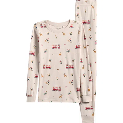 Petit Lem Kids' Santa Workshop Fitted Two-piece Pajamas In Pink