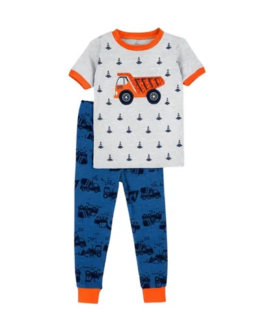 Petit Lem Kids Short Sleeve Construction Trucks Pajama Set In Blue In White