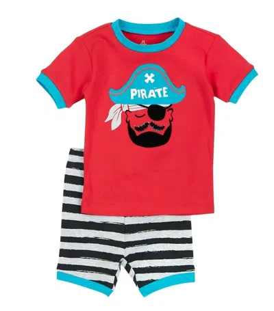 Petit Lem Kids Short Sleeve Sea Friends Short Set In Red In Black