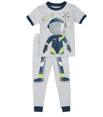 Petit Lem Kids Short Sleeve Space Boy Pajama Set In Grey