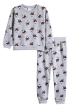 Petit Lem Kids' Snowboard Santa Sweatshirt & Joggers Set In Gray