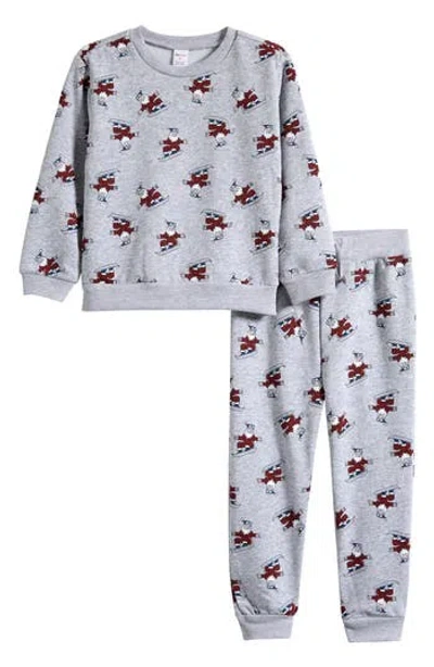 Petit Lem Kids' Snowboard Santa Sweatshirt & Joggers Set In Gray
