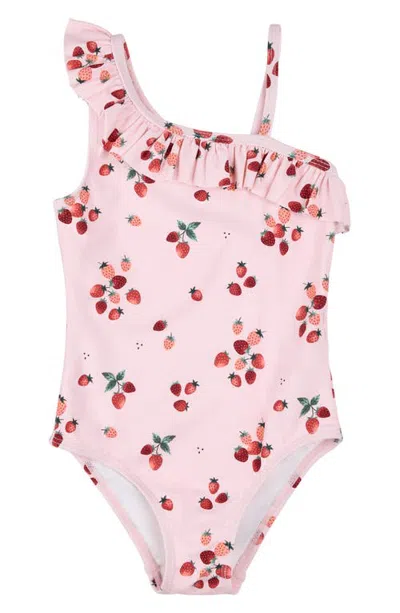 Petit Lem Kids' Strawberry Ruffle One-piece Swimsuit In Light Pink