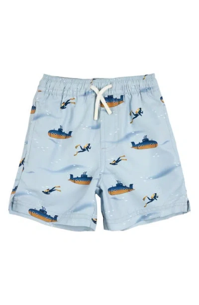 Petit Lem Kids' Submarine Print Swim Trunks In Light Blue