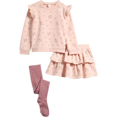 Petit Lem Kids' Sweatshirt, Skirt & Socks Set In Light Pink Floral