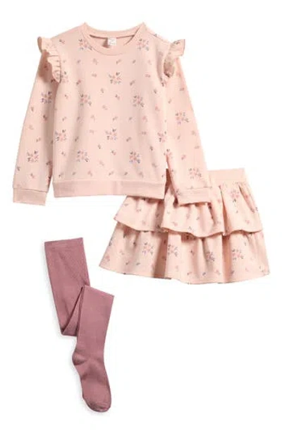 Petit Lem Kids' Sweatshirt, Skirt & Socks Set In Light Pink Floral