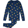 Petit Lem Kids' Taco Print Fitted Two-piece Organic Cotton Rib Pajamas In Blue