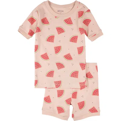 Petit Lem Kids' Watermelon Print Fitted Two-piece Organic Cotton Short Pajamas