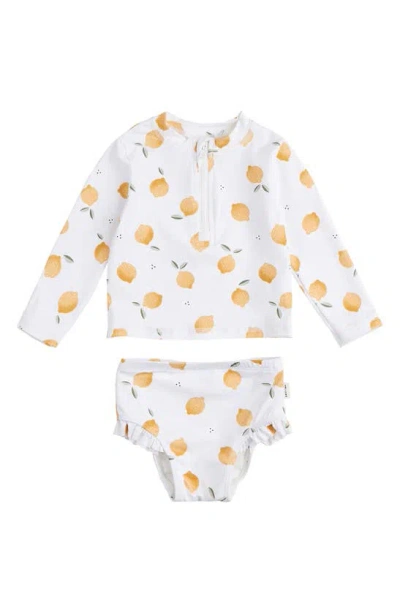 Petit Lem Babies' Lemon Long Sleeve Two-piece Rashguard Swimsuit In Off White