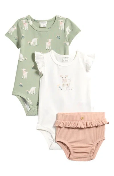 Petit Lem Babies'  Little Lambs Bodysuits & Shorts Set In Red