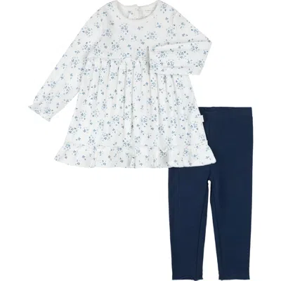 Petit Lem Babies'  Long Sleeve Pointelle Dress & Leggings Set In Blue