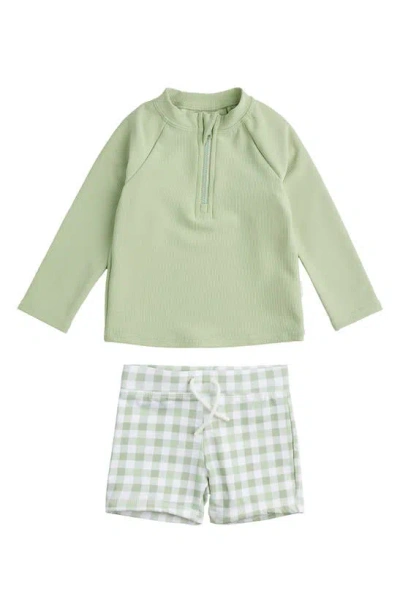 Petit Lem Babies' Long Sleeve Two-piece Rashguard Swimsuit In Green