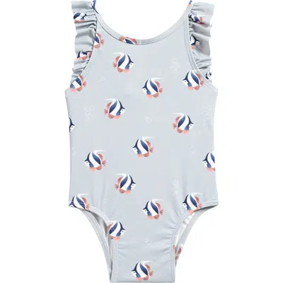 Petit Lem Babies'  Monarch Print One-piece Swimsuit In Grey/coral