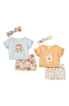 Petit Lem Babies'  Pack Of Two Headband, Top & Shorts Set In Lion