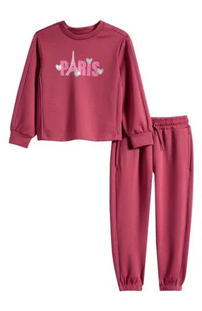 Petit Lem Kids'  Paris Sweatshirt & Sweatpants Set In Pink