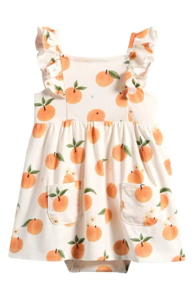 Petit Lem Babies'  Peaches Skirted Organic Cotton Bodysuit In Neutral