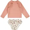Petit Lem Rib Long Sleeve Two-piece Rashguard Swimsuit In Coral