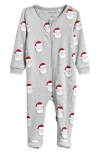 Petit Lem Santa Print Fitted One-piece Organic Cotton Pajamas In Multi