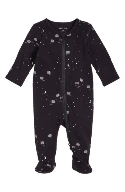 Petit Lem Babies'  Sheep Print Footed One-piece Pajamas In Black