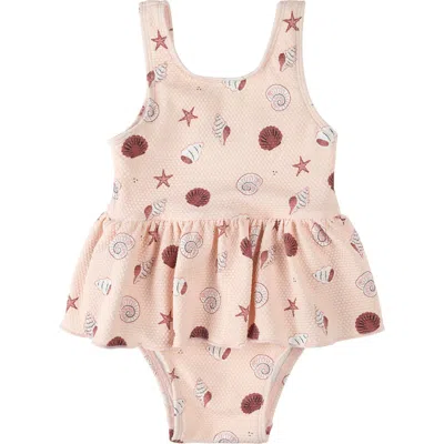 Petit Lem Babies'  Shell Print Skirted One-piece Swimsuit In Metallic