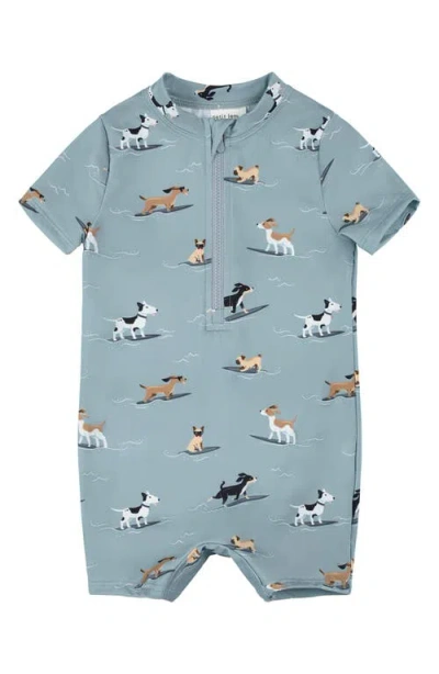 Petit Lem Babies'  Short Sleeve Zip Front Upf50+ One-piece Rashguard Swimsuit In Blue