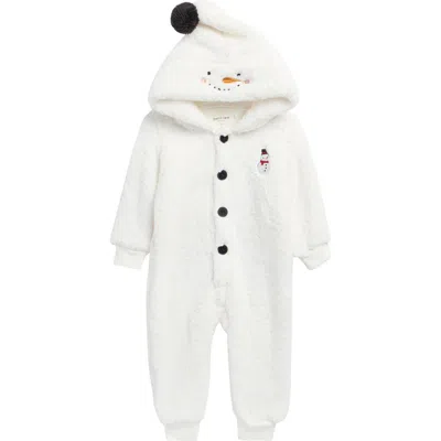 Petit Lem Kids'  Snowman Hooded Fleece Jumpsuit In White