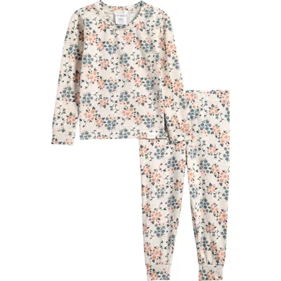 Petit Lem Babies'  Spring Flowers Fitted Two-piece Cotton Blend Pajamas In Neutral
