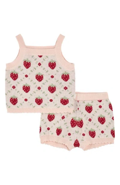 Petit Lem Babies'  Strawberry Organic Cotton Knit Tank & Shorts Set In Multi