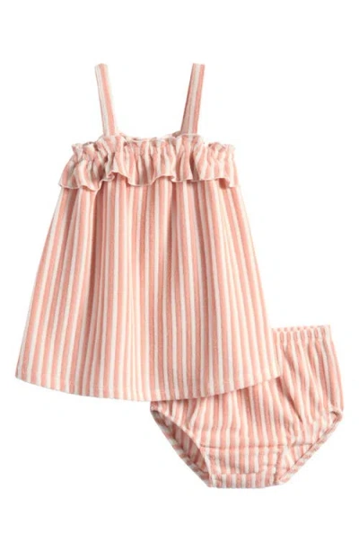 Petit Lem Babies'  Stripe Ruffle Organic Cotton Blend Terry Top & Bloomers Set In Multi