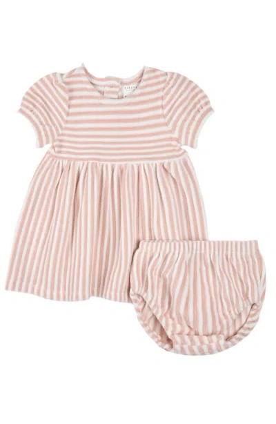 Petit Lem Babies'  Stripe Terry Cloth Dress & Bloomers Set In Pink