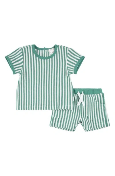 Petit Lem Babies'  Stripe Terry Top & Shorts Set In Green