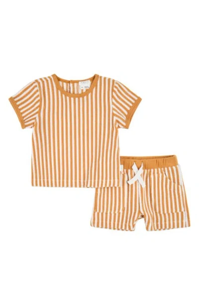 Petit Lem Babies'  Stripe Terry T-shirt & Shorts Set In Brown