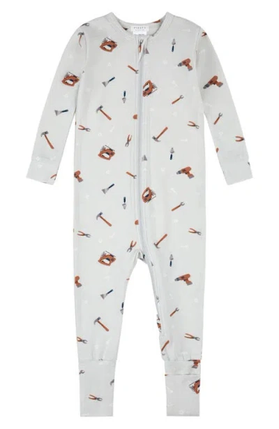 Petit Lem Babies'  Tool Print Convertible One-piece Pajamas In Gray